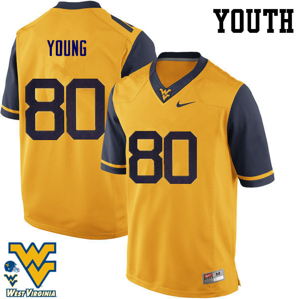 Youth #80 Jonn Young West Virginia Mountaineers College Football Jerseys-Gold - Click Image to Close